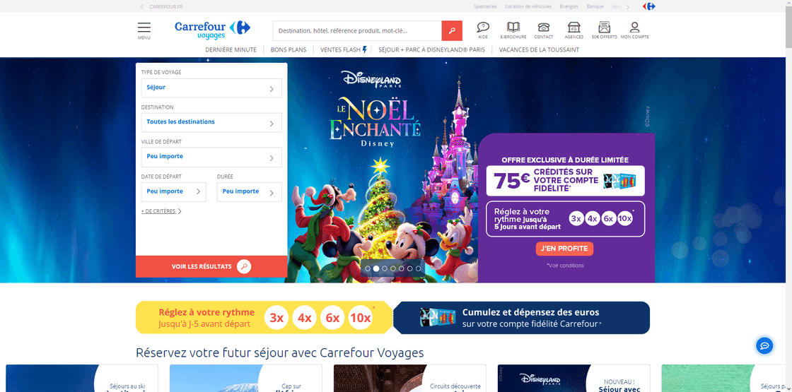 Homepage of carrefour voyages