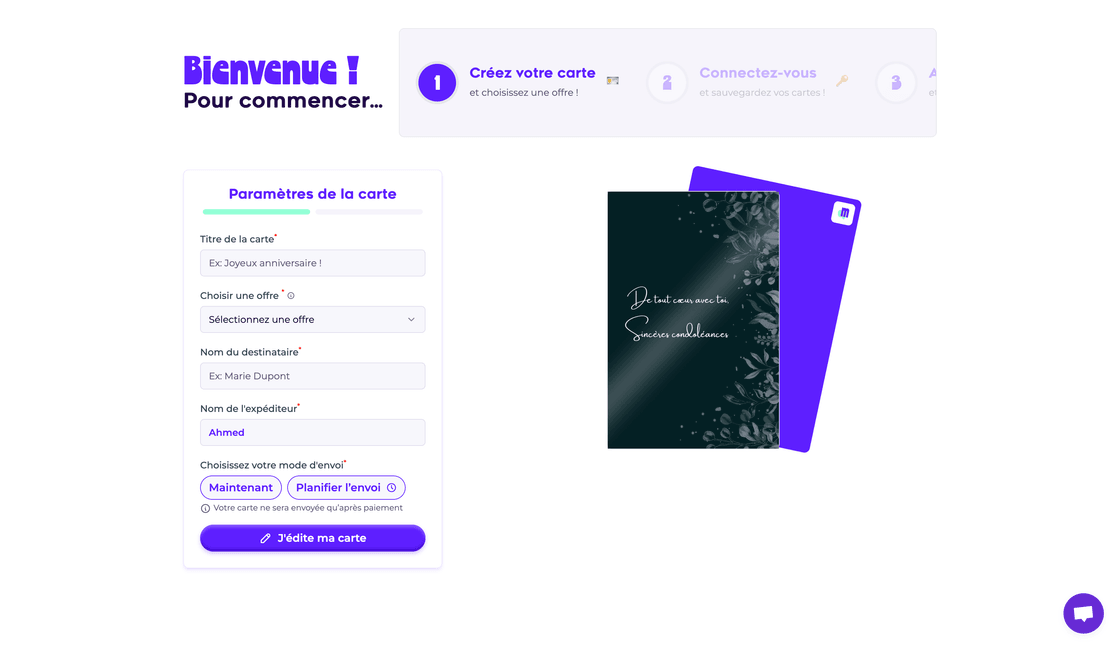 Card creation interface